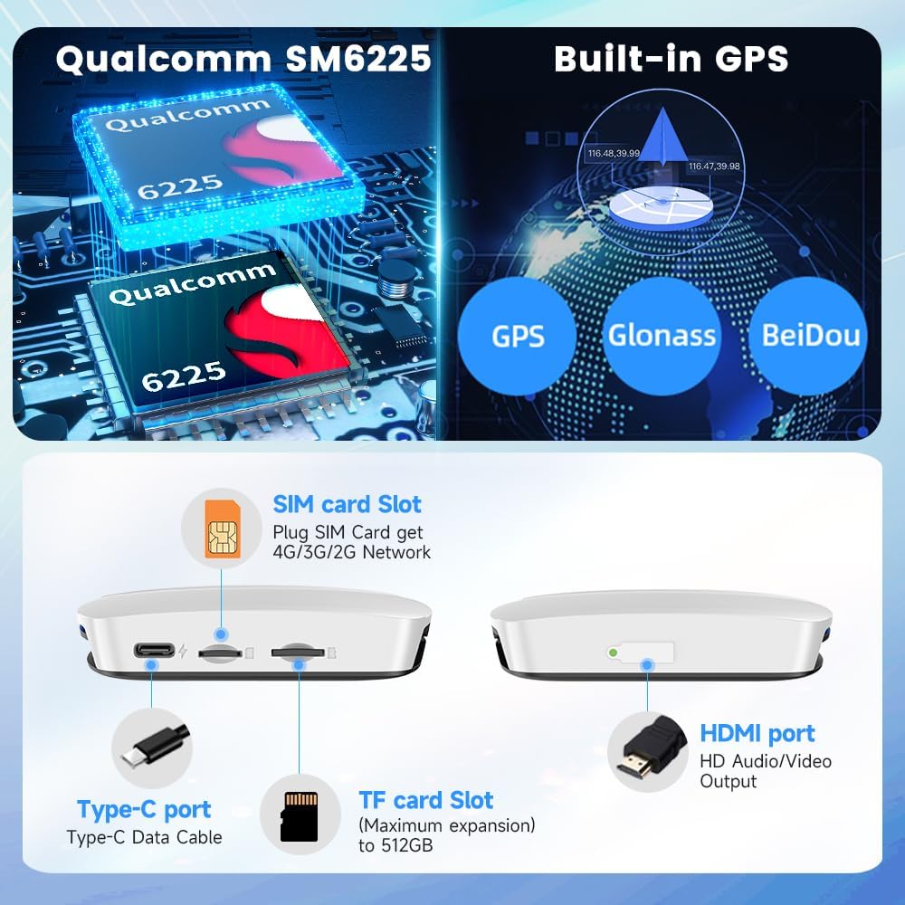 android -auto -ai -box -qualcomm -sm6225 -gps